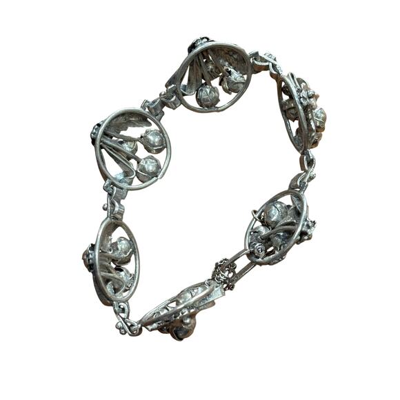 Hobe Sterling Silver floral pendants bracelet linked panel chain & safety chain - Picture 8 of 13